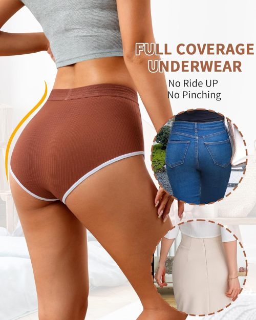 Womens Cotton Underwear Briefs | High Waisted Slight Tummy Control Panties | Soft Breathable Full Coverage Briefs