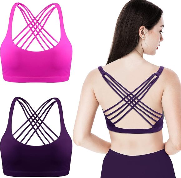Women's Padded Sports Bra | Workout Strappy Tank Top | Sexy Cross Back Racerback | Comfortable Yoga Bra