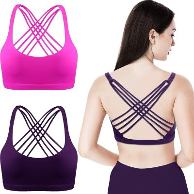 Women's Padded Sports Bra | Workout Strappy Tank Top | Sexy Cross Back Racerback | Comfortable Yoga Bra