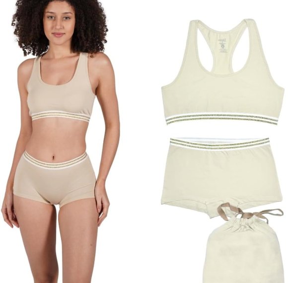 Women's Organic Cotton Soft Underwear Set | Boxer Briefs and Crop Top Racerback Bra Set | Panties In Gift Bag