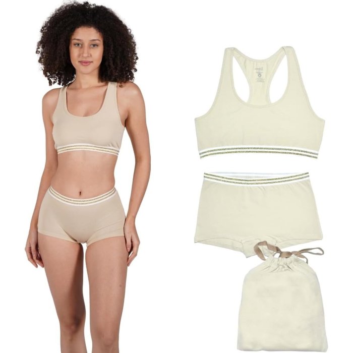 Women's Organic Cotton Soft Underwear Set | Boxer Briefs and Crop Top Racerback Bra Set | Panties In Gift Bag
