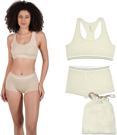 Women's Organic Cotton Soft Underwear Set | Boxer Briefs and Crop Top Racerback Bra Set | Panties In Gift Bag