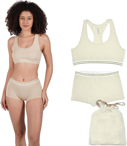Women's Organic Cotton Soft Underwear Set | Boxer Briefs and Crop Top Racerback Bra Set | Panties In Gift Bag