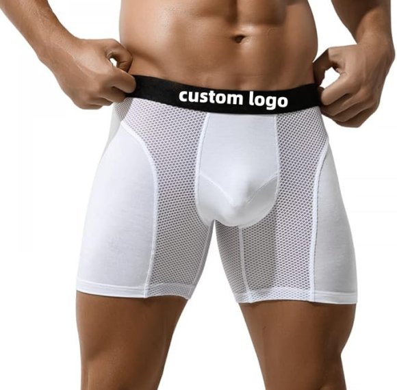 Athletic Men Long Boxer Underwear | U Convex Mesh Breathable | Wear-Resistant Legs Men Boxershorts