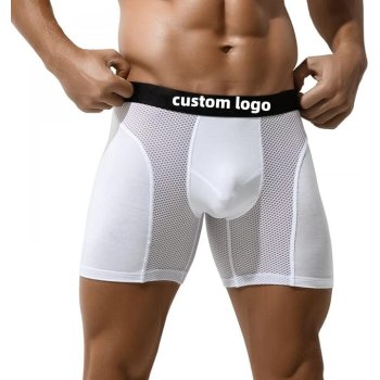 Athletic Men Long Boxer Underwear | U Convex Mesh Breathable | Wear-Resistant Legs Men Boxershorts
