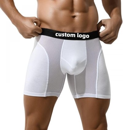 Athletic Men Long Boxer Underwear | U Convex Mesh Breathable | Wear-Resistant Legs Men Boxershorts