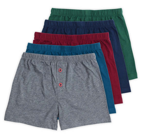 Boys Boxer Underwear | Soft Pre-Washed Knit Cotton | No Harmful Chemicals | Faux Fly With Button