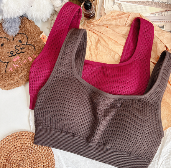 Waffle Seamless Backless Tank Bra | Push Up Sport | Square Neck Compression High Impact