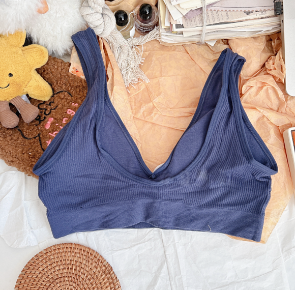 Yoga Ribbed Sports Bras For Women | V-Neck Wireless Bralettes | Support Comfort Plunge Padded