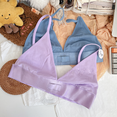 Seamless Ribbed V-Neck Bralette | Wireless Padded Sleep Bras | Plunge Unlined Seamless