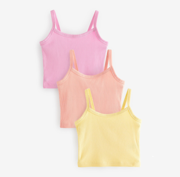 Multi Pastel Cami Cropped Girls's Vest | Spaghetti Strap Ribbed Knit | Sleeveless Casual Basic Cami Top