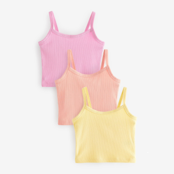 Multi Pastel Cami Cropped Girls' Vest | Spaghetti Strap Ribbed Knit | Sleeveless Casual Basic Cami Top