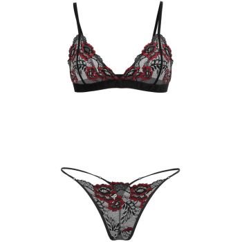 Black Triangular Lace Women's Underwear Set | 2-Piece Lace Lingerie Set | Bra And Thong | Adjustable Straps And Waist