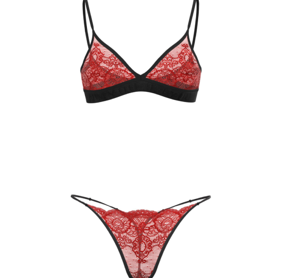 Black Triangular Lace Women's Underwear Set | 2-Piece Lace Lingerie Set | Bra And Thong | Adjustable Straps And Waist