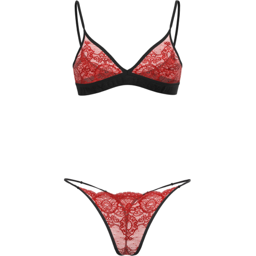 Black Triangular Lace Women's Underwear Set | 2-Piece Lace Lingerie Set | Bra And Thong | Adjustable Straps And Waist