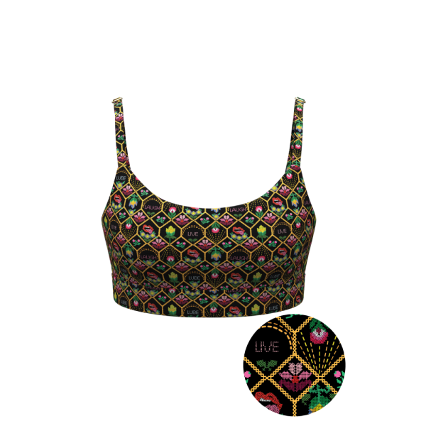 Western Floral Pattern Women's Bralette | Tank Tops Printed Padded Crop | Moisture Wicking Breathable