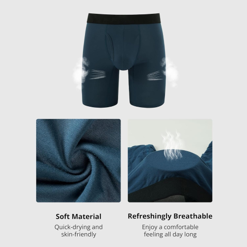 Men's Underwear Boxer Briefs | 8 Inch Long Leg | 3d U-Pouch Open Fly | Bamboo Rayon Breathable Underwear