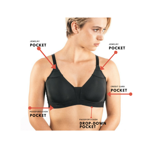 Women's Bra With Pockets | Ultra-Light Travel | Flat-Lock Seams | Removable Cup Pads