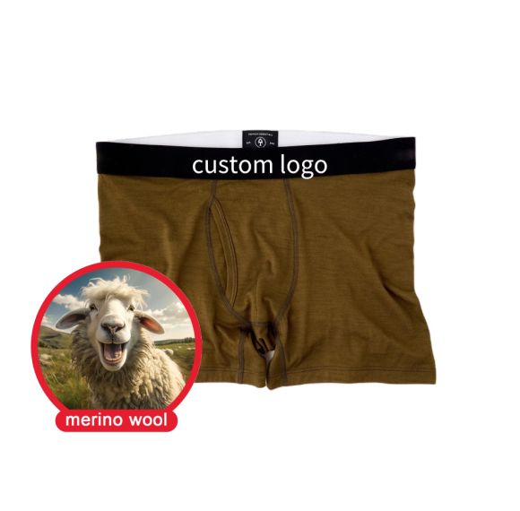 Men's Merino Boxer Brief | Two Layers Fabric | Front Pouch Adjacent Flatlock Seams | Temperature-Regulating