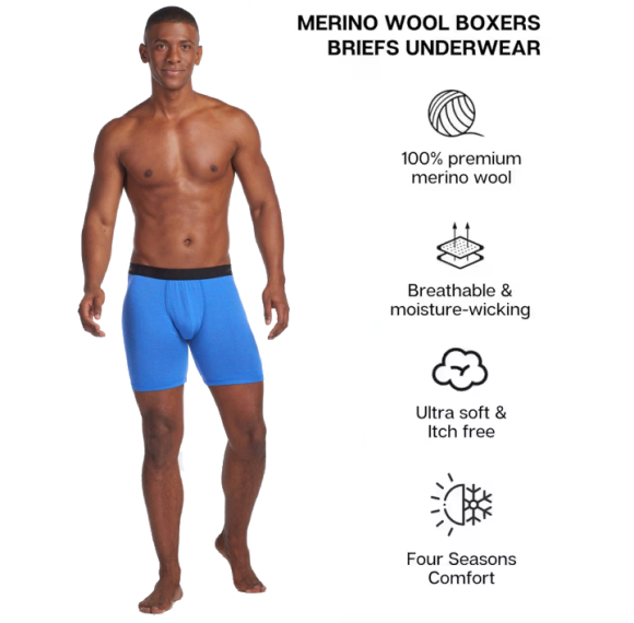 Performance Reaction Merino Boxer Briefs Men | Chafe-Free Comfort | Non-Mulesed Wool | Temperature Regulation