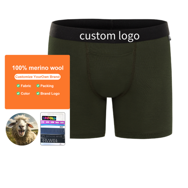 Men's 100% Merino Wool Boxer Brief | Horizontal Fly | Premium Stretch Jacquard Waistband | Men's Underwear For Daily Hiking Camping