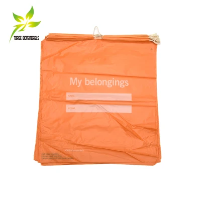 Compostable Biodegradable PLA Plastic Patient Bag with Drawstring for Hospital Patient Own Personal Belongings
