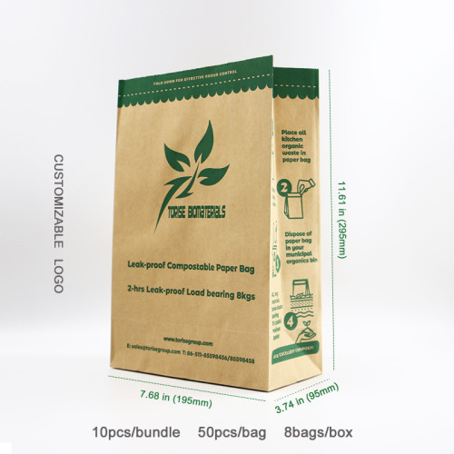 Wholesale 100% Compostable Paper Bag with Plant-based Leak-proof Lining for Kitchen Food Waste