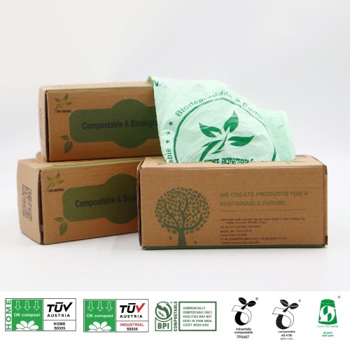 OEM/ODM 100% Biodegradable & Compostable Customizable Handle Tie Kitchen Trash Bags – Perfect for Brands & Wholesale Suppliers