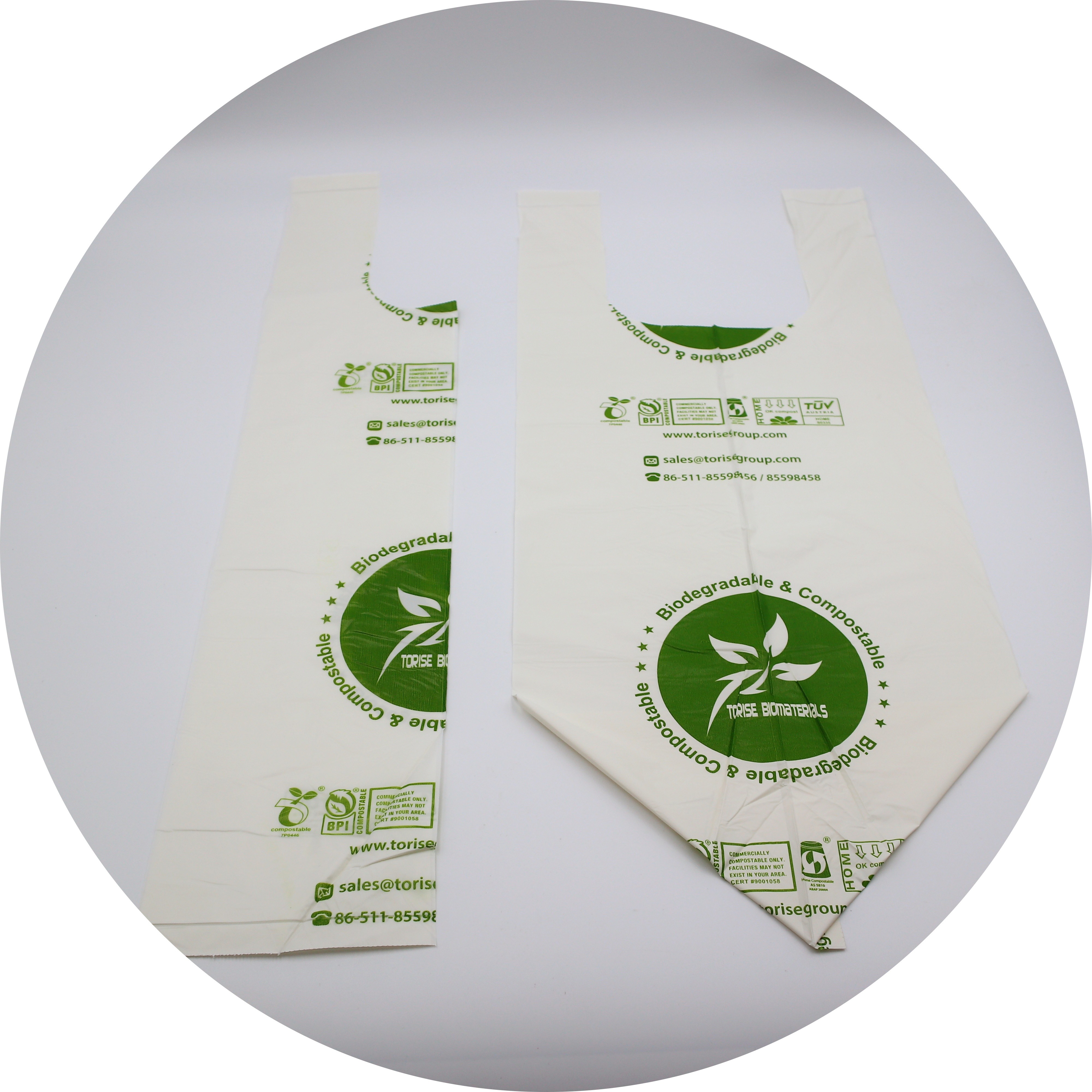 Leak-proof biodegradable tie handle bags 