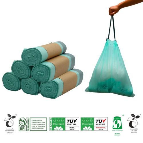 Go Green with Our Custom Drawstring Bags: Compostable and Biodegradable Tall Kitchen Trash Liners