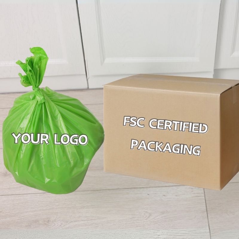 Custom biodegradable bags with logo and printed designs, eco-friendly FSC certified packaging