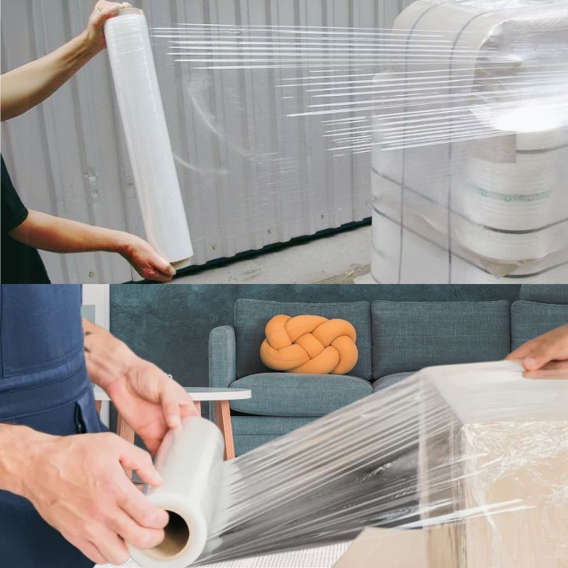 Eco-friendly compostable stretch film for logistics, retail, industrial, and home use – ideal for stabilizing pallets, protecting goods from dust and moisture, wrapping large machinery, and safeguarding delicate items like furniture and electronics