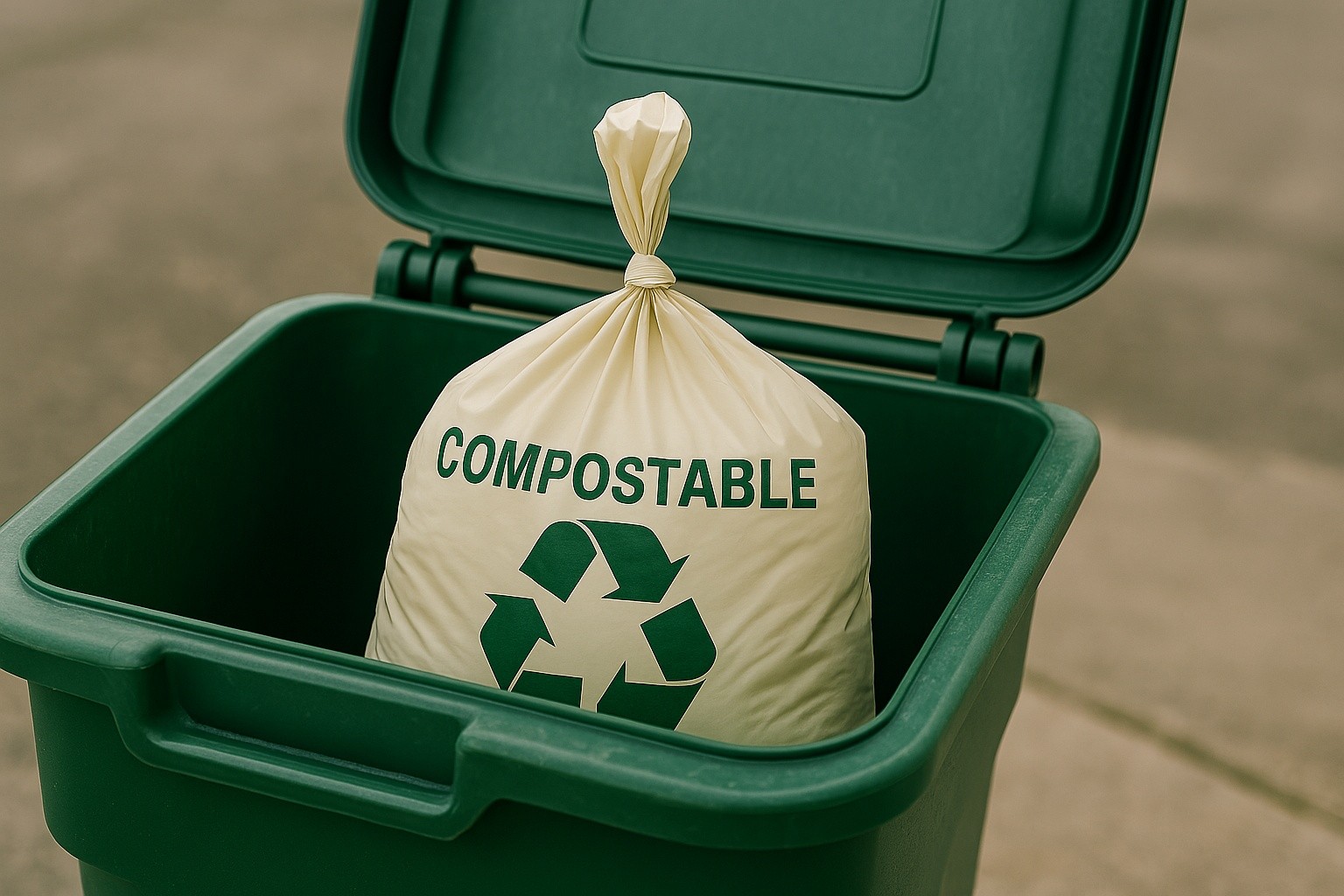 Bolsas compostables certificadas por BPI en el cubo de basura