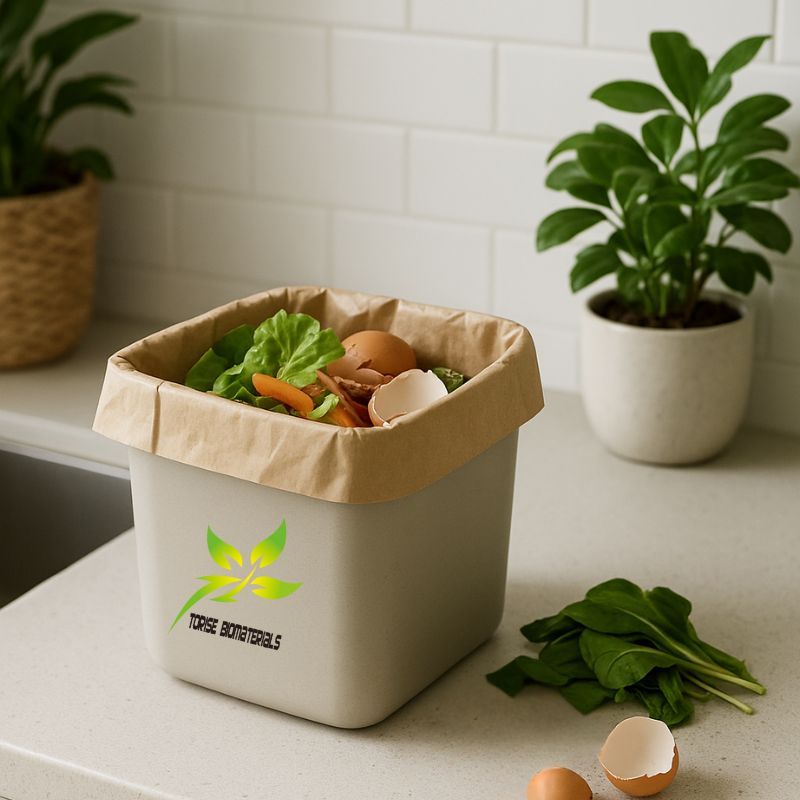 Modern kitchen with compost bin using paper liner in an Australian home