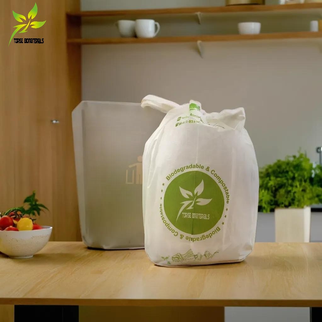 Medium capacity compostable bag rolls 40L to 60L arranged on white background