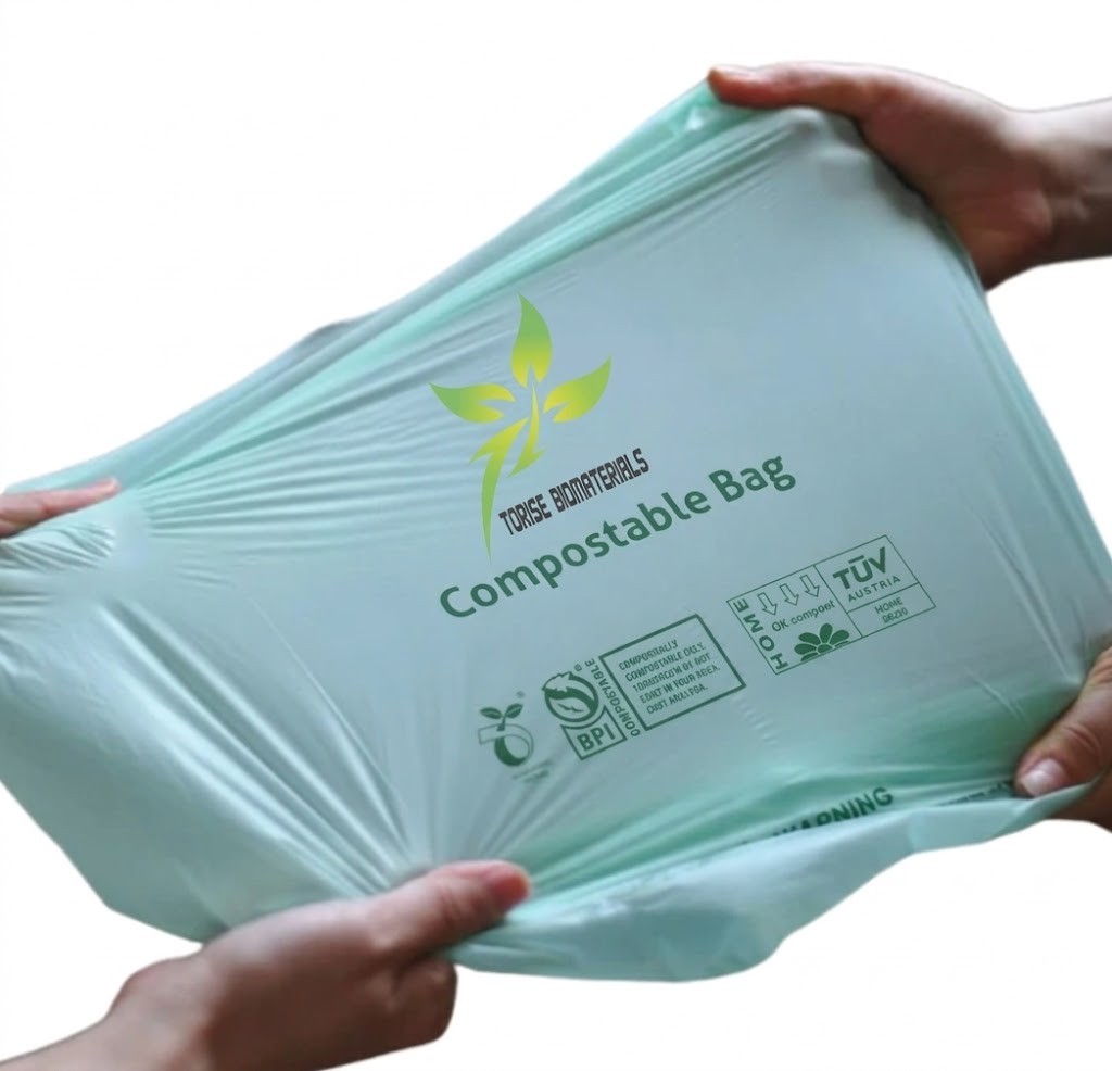 Shopping bag film being pulled horizontally by hand to demonstrate deformation