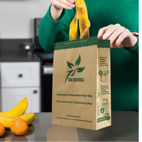 Wholesale 100% Compostable Paper Bag with Plant-based Leak-proof Lining for Kitchen Food Waste