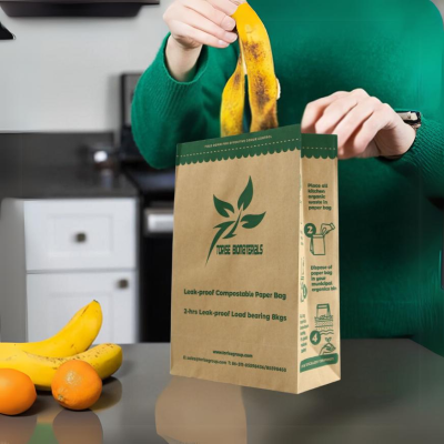 Wholesale 100% Compostable Paper Bag with Plant-based Leak-proof Lining for Kitchen Food Waste