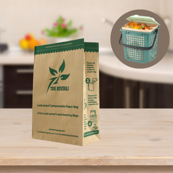 Wholesale 100% Compostable Paper Bag with Plant-based Leak-proof Lining for Kitchen Food Waste
