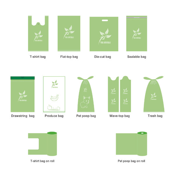 Compostable bags with different bag types