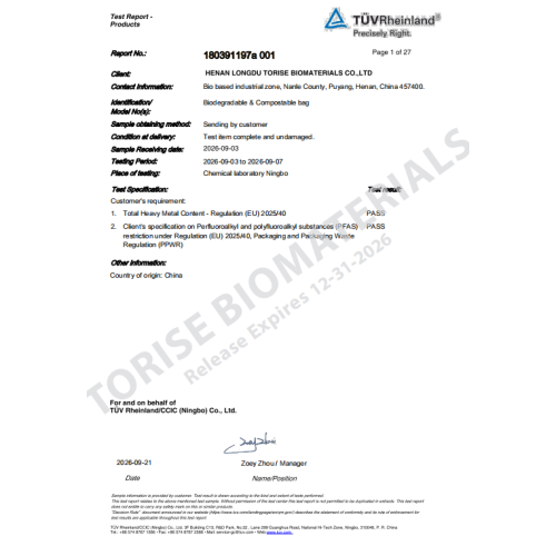Torise Biodegradable & Compostable Bags Pass EU PPWR Heavy Metal and PFAS Testing