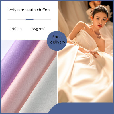 50D satin chiffon fabric, polyester fabric with a simulated silk texture, suitable for spring and summer women's clothing, Hanfu, formal dresses, and sleepwear. Available in stock