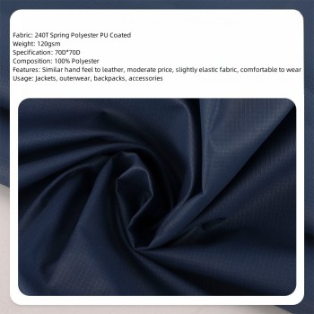 240T Polyester Pongee with PU Coating Fabric - Wholesale for Outdoor Jackets, Windbreakers, Suits, Down Jacket Lining Material