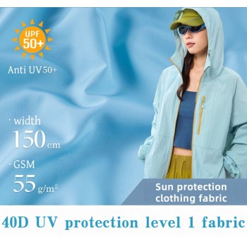 40D one-division anti-UV breathable sun protection fabric for skin clothing, 55g lightweight sleeping bag pack cloth