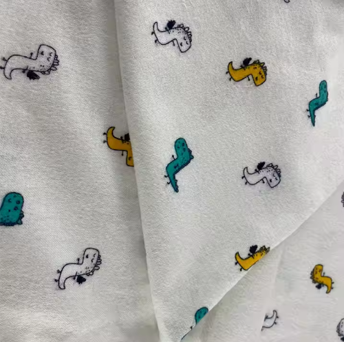 Brushed Printed Cotton High-Density Cartoon Dragon Design on Soft Poplin Fabric Ideal for Kid's Textile and Comfortable Clothing