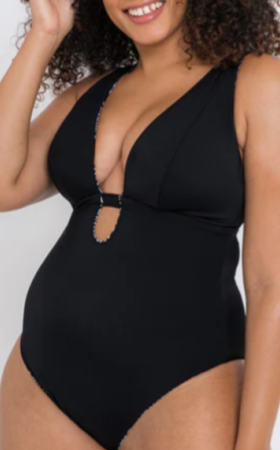 ODM Sexy noir une pièce grande taille maillot de bain contrôle du ventre coupe en V coupe femmes maillots de bain fournisseur