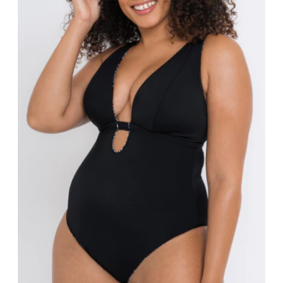 ODM Sexy noir une pièce grande taille maillot de bain contrôle du ventre coupe en V coupe femmes maillots de bain fournisseur