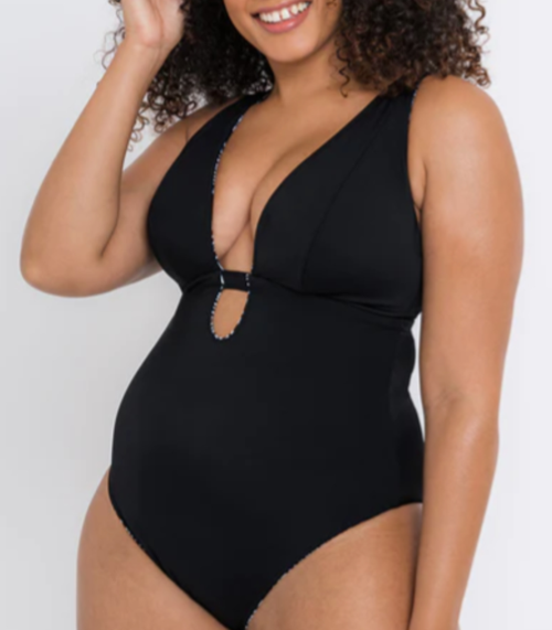 ODM Sexy noir une pièce grande taille maillot de bain contrôle du ventre coupe en V coupe femmes maillots de bain fournisseur