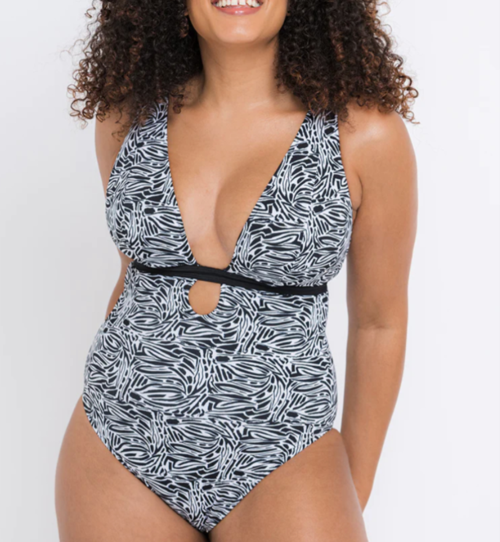 ODM Sexy Black One Piece Plus Size Swimsuit Tummy Control V-Neckline Cup Women Swimwear Supplier