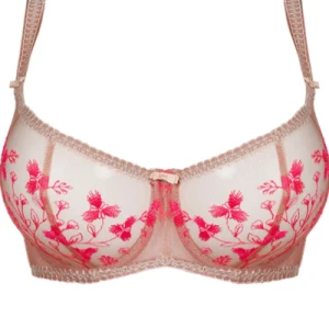 Customize Big Size Half Cup Bras Sexy Embroidery Design Pink Flora Underwire Thin Soft Lingerie ODM